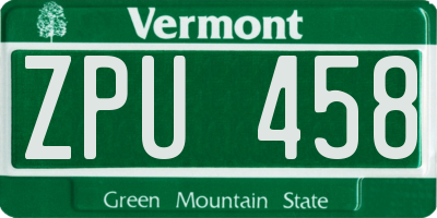 VT license plate ZPU458