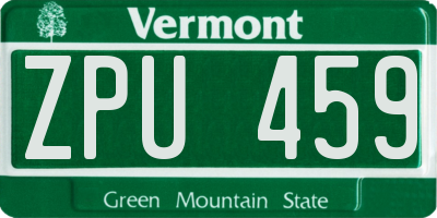 VT license plate ZPU459
