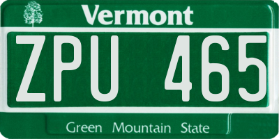 VT license plate ZPU465