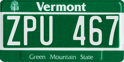 VT license plate ZPU467