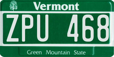 VT license plate ZPU468