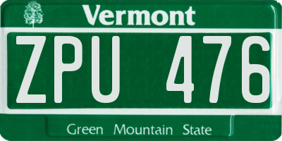 VT license plate ZPU476