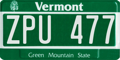 VT license plate ZPU477