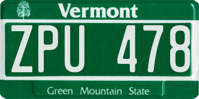 VT license plate ZPU478