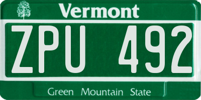 VT license plate ZPU492