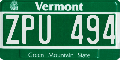 VT license plate ZPU494