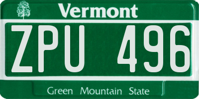 VT license plate ZPU496