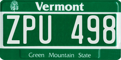 VT license plate ZPU498