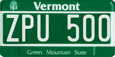 VT license plate ZPU500