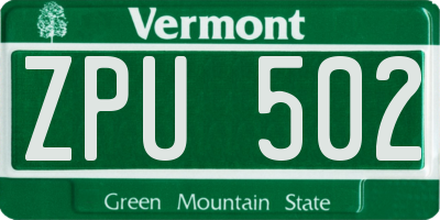 VT license plate ZPU502