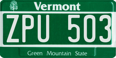 VT license plate ZPU503