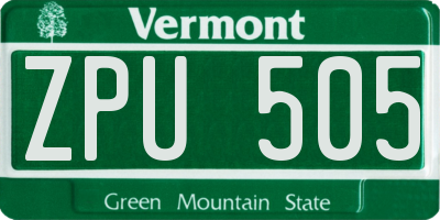 VT license plate ZPU505