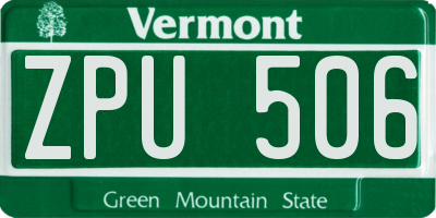 VT license plate ZPU506