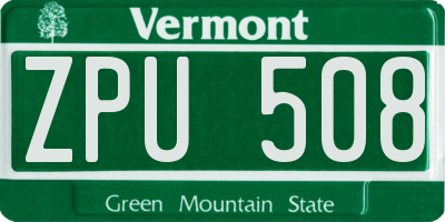 VT license plate ZPU508