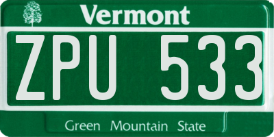 VT license plate ZPU533