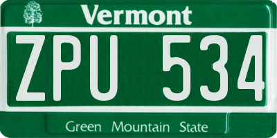 VT license plate ZPU534