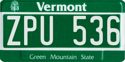VT license plate ZPU536