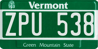 VT license plate ZPU538