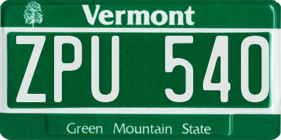 VT license plate ZPU540