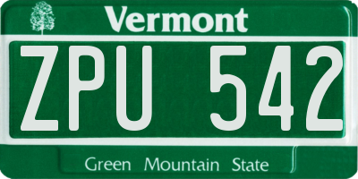 VT license plate ZPU542