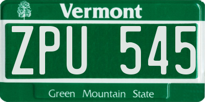 VT license plate ZPU545