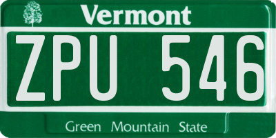 VT license plate ZPU546