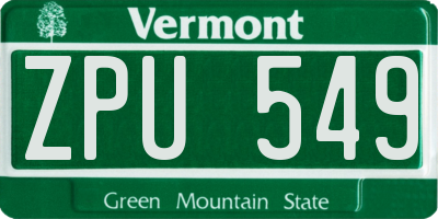 VT license plate ZPU549