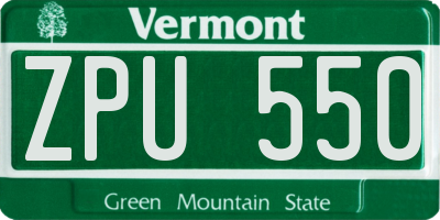 VT license plate ZPU550