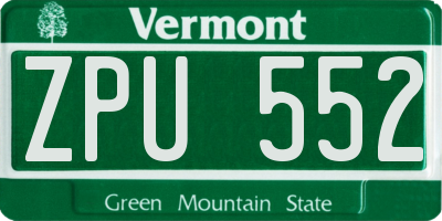 VT license plate ZPU552