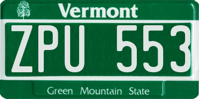 VT license plate ZPU553