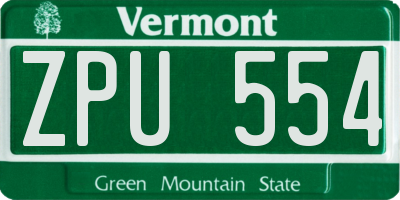 VT license plate ZPU554