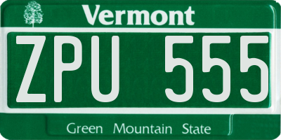 VT license plate ZPU555