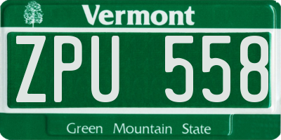 VT license plate ZPU558
