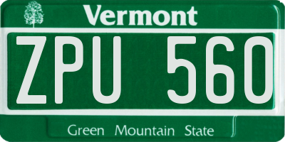 VT license plate ZPU560