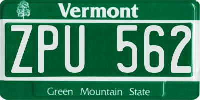 VT license plate ZPU562