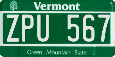 VT license plate ZPU567