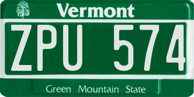 VT license plate ZPU574