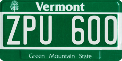 VT license plate ZPU600
