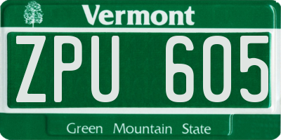 VT license plate ZPU605