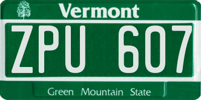 VT license plate ZPU607