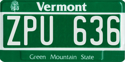 VT license plate ZPU636