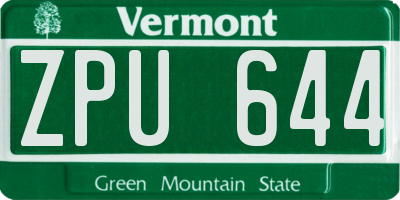 VT license plate ZPU644