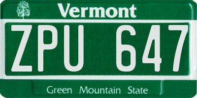 VT license plate ZPU647