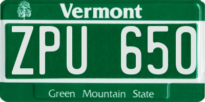 VT license plate ZPU650
