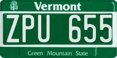 VT license plate ZPU655