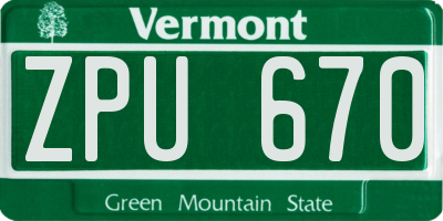 VT license plate ZPU670