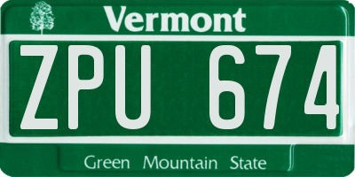 VT license plate ZPU674