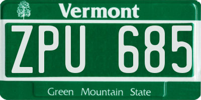 VT license plate ZPU685