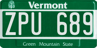VT license plate ZPU689