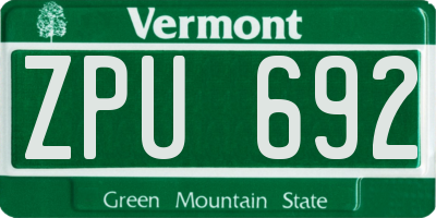 VT license plate ZPU692